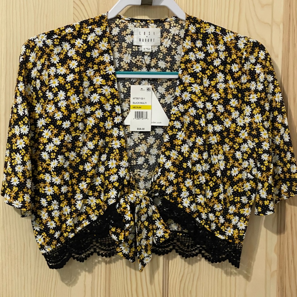 Lost & Wander Cropped Daisy Tie Top - Size M